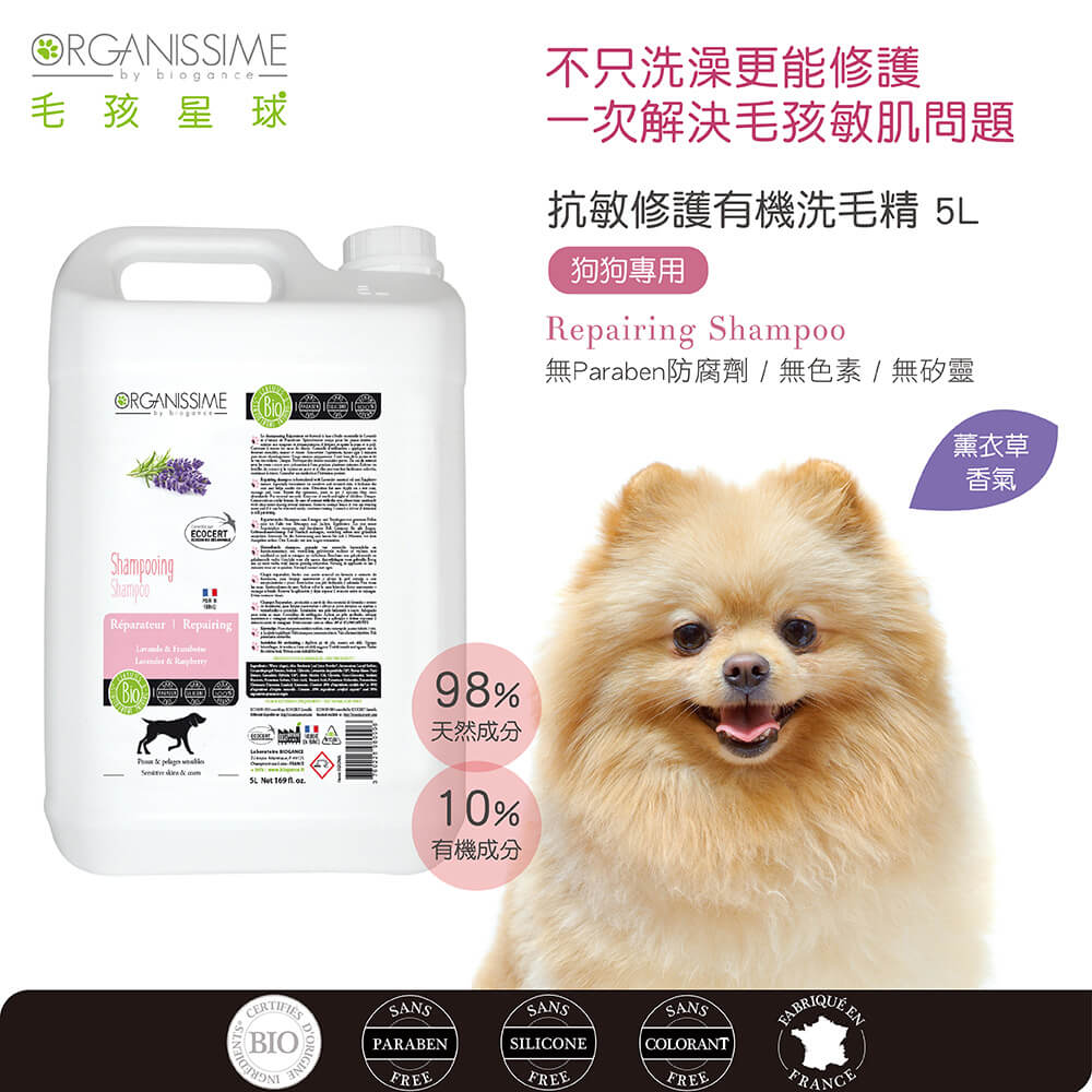 狗狗寵物洗毛精推薦：唯有機【Organissime毛孩星球】抗敏修護有機洗毛精(狗狗專用)